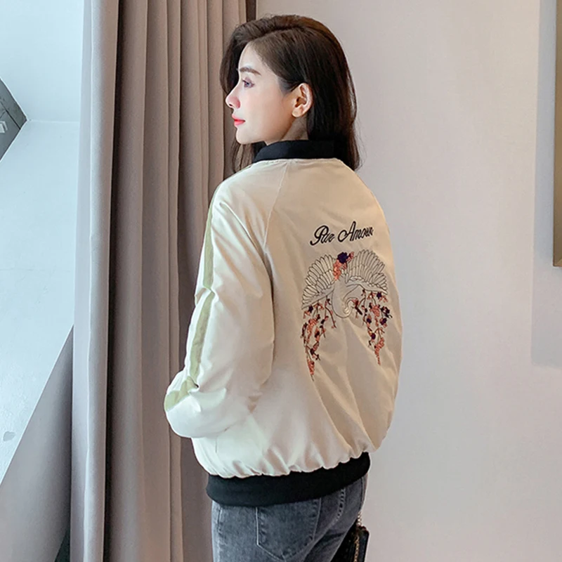 

Plus Size Women Winter Jacket With Zipper Printing O Neck Woman Parkas Loose Cotton Padded Korean Style Outwear Female Cold Coat