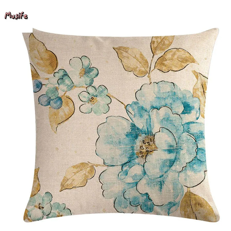 

Hot selling oil painting color flower series natural soft linen pillowcase cushion cover dust cover household finished 45x45cm
