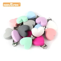 keepgrow 20pcs heart silicone teether metal clip pacifier silicone rodent accessories diy baby teething necklace pendant clamp