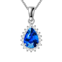 trendy women necklace silver 925 jewelry with sapphire zircon gemstone water drop shape pendant ornaments for wedding party gift