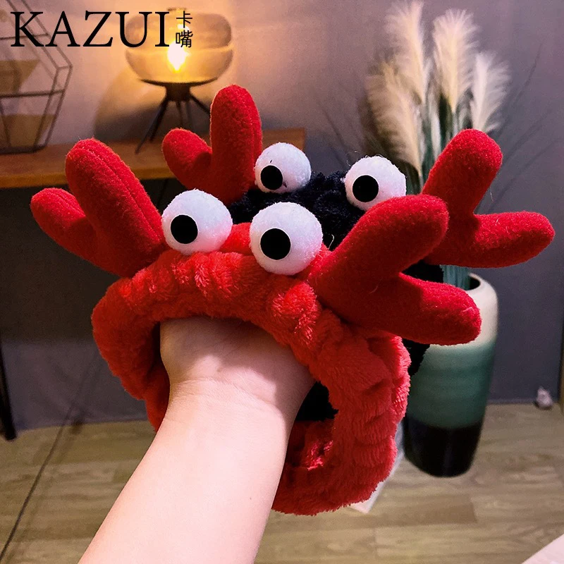 

2021 Cute Cartoon Crab Big Eyes Headband Soft Funny Headband Elastic Hairband Women Wash Face Headwear Makeup Hair Accessories