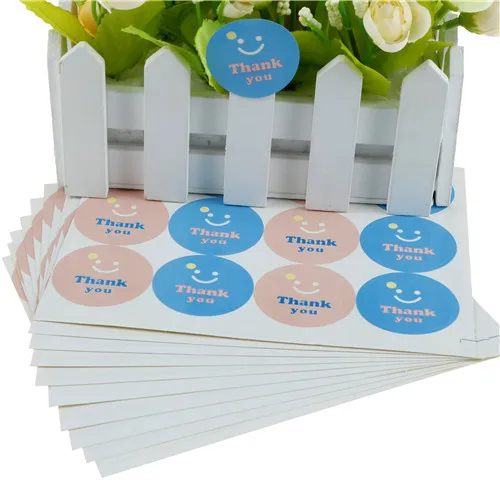 120 шт/10 листов круглой формы благодарим вас письма смайлик бумажные этикетки