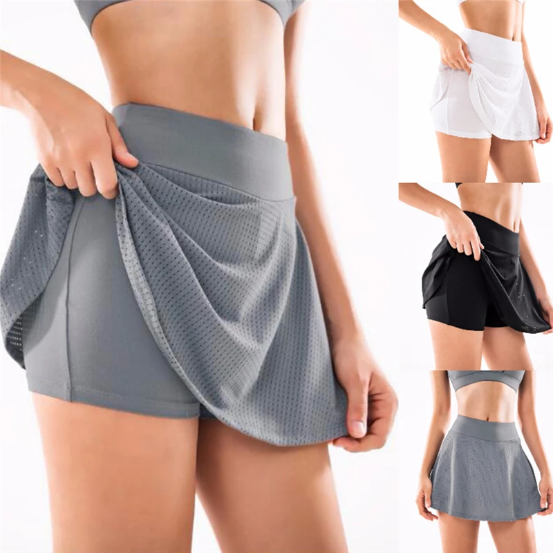 Womens Sports Shorts Tennis Skirt Girls Female Gym Short Dance Anti-emptied 2 In 1 Running Fitness Shorts Pant Skirt