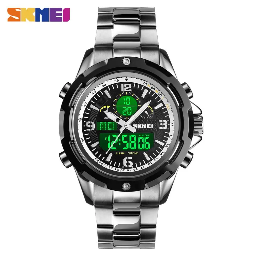 SKME творческий светодиодный двойной Дисплей Для мужчин кварцевые наручные часы