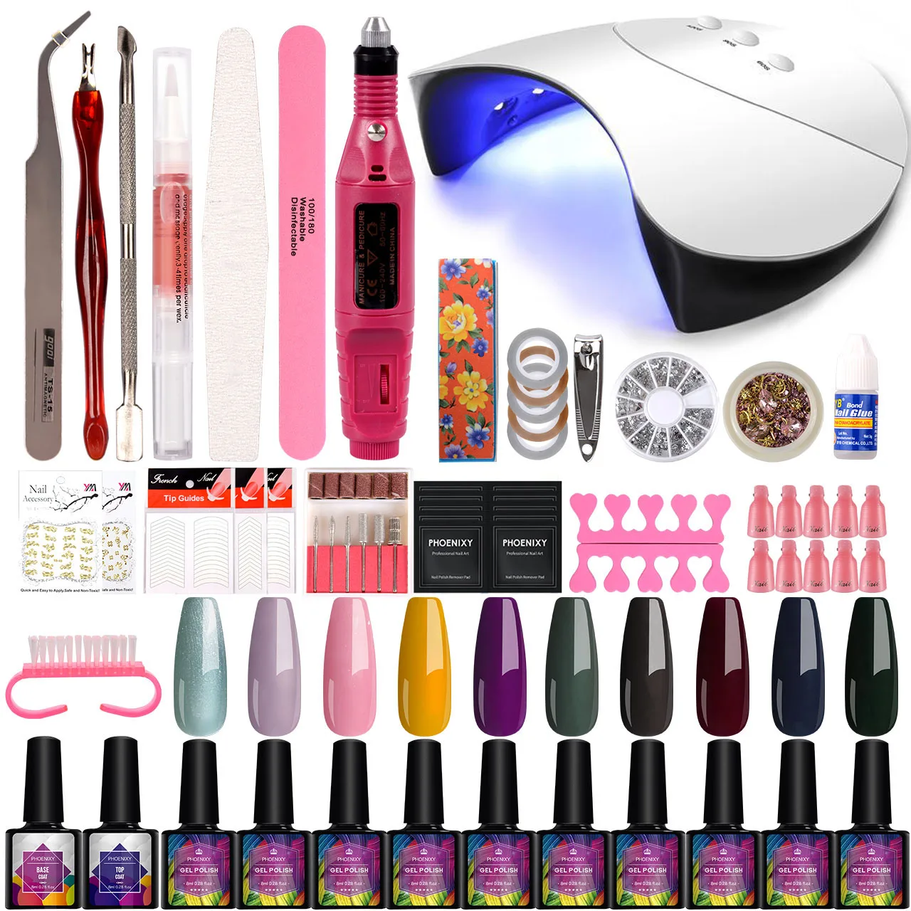 

Manicure Set Gel Nail Polish Kit with 36W UV LED Lamp Semi Permanent Varnish Electric Nail Drill Soak Off Manicure Tools Set