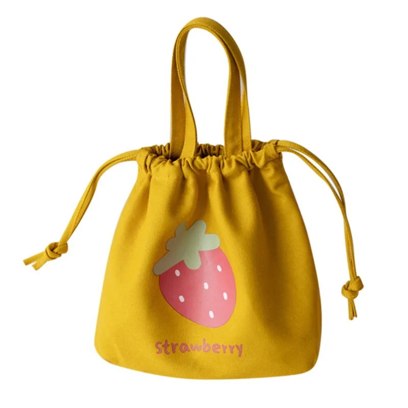 

Детский студенческий Ланч-бокс на шнурке, сумка, Холщовая Сумка с рисунком фруктов, многоразовая дорожная сумка-тоут для пикника и продукто...