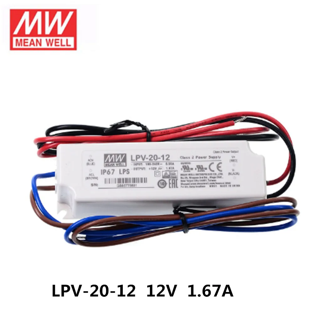

Mean Well Switching power supply Lpv-20 20w 5v 12v 15v 24v Constant voltage waterproof Plastic LED Driver Ip67 ac dc meanwell