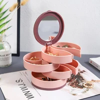 jewelry organizer case with mirror 4 layers 360 degree rotating storage box necklace bracelet ring earring display tray