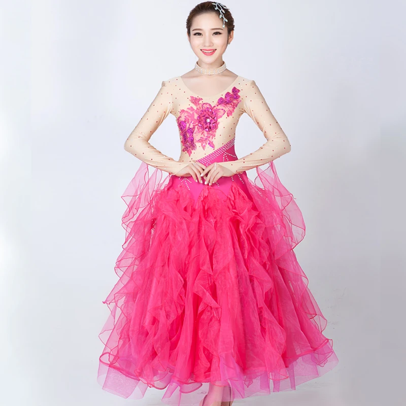 

2021 Modern Ballroom Dance Competition Dress Women Adult Long Sleeve Elegant Waltz Clothes National Standard Dance Costumes