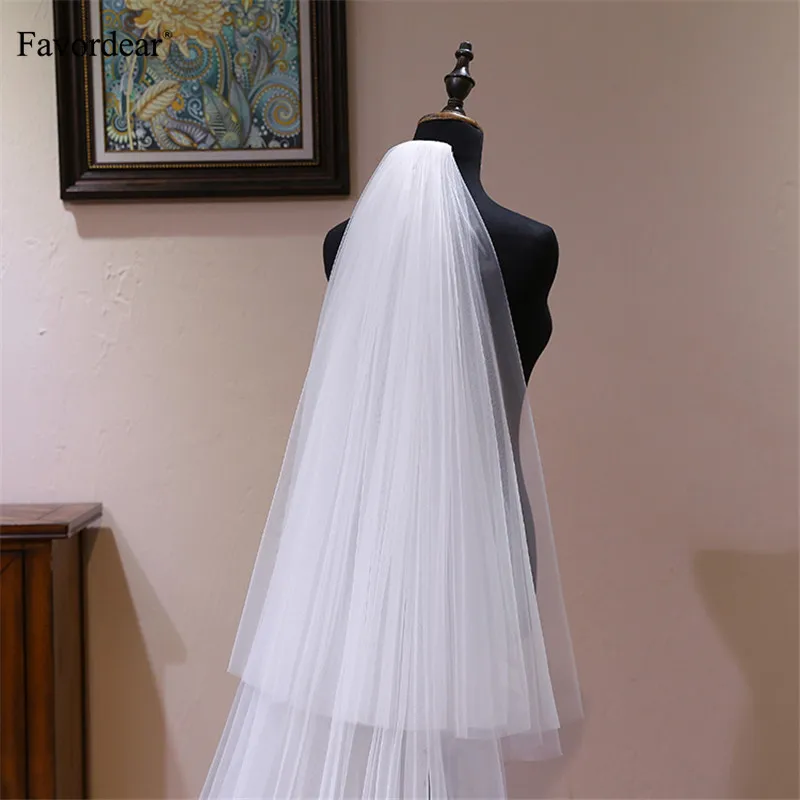 Фата свадебная 2 слойная белая/цвета слоновой кости с гребнем 4 м|Свадебные вуали|