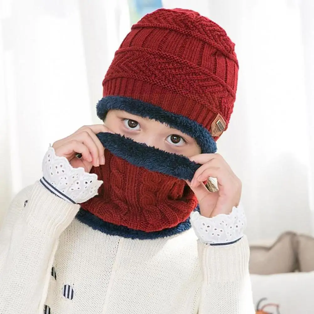 

Детский теплый плюшевый вязаный комплект детской шапки, шарф, 2 шт., зимние кольца для мальчиков и девочек, детские товары, шарфы F6i4