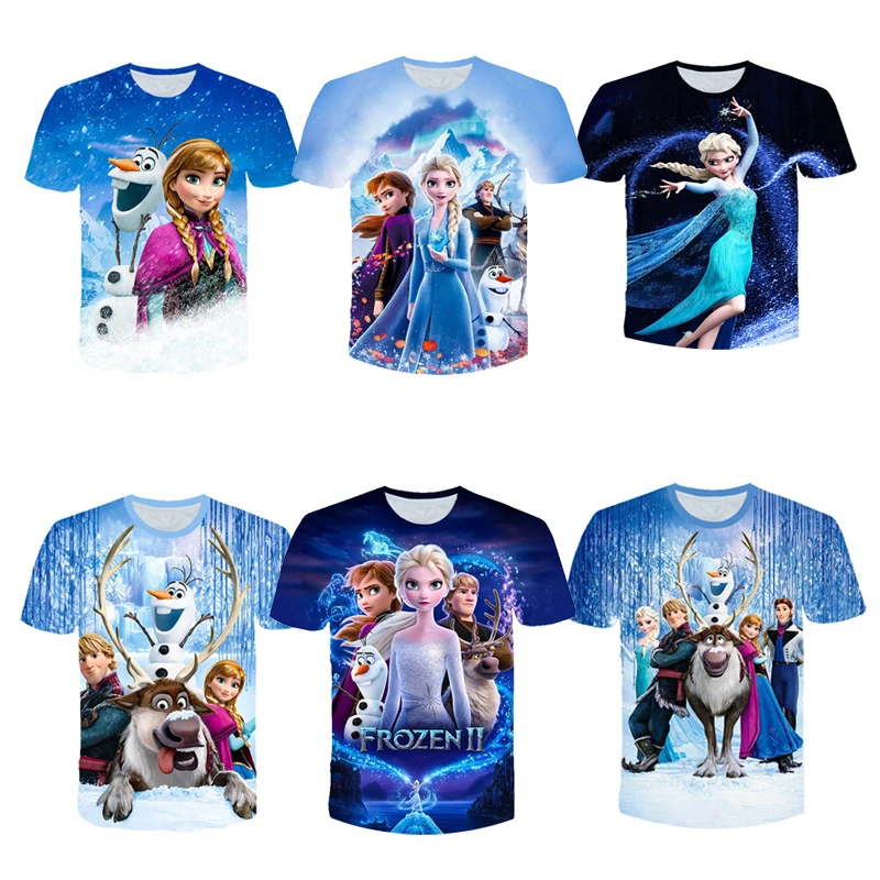 Frozen 2 anna elsa Girl Tshirt 3D digital printing Clothes Tops Frozen Snow Queen Anna Elsa Cartoon Print Shirts Girls Child  - buy with discount
