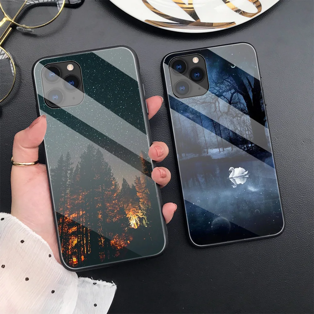 

Starry sky Phone Case For iPhone 12 Pro XS Max XR 7 8 6 Plus 6S Soft TPU Back Cover For iPhone 11 SE 2020 Glass Cover Funda Capa