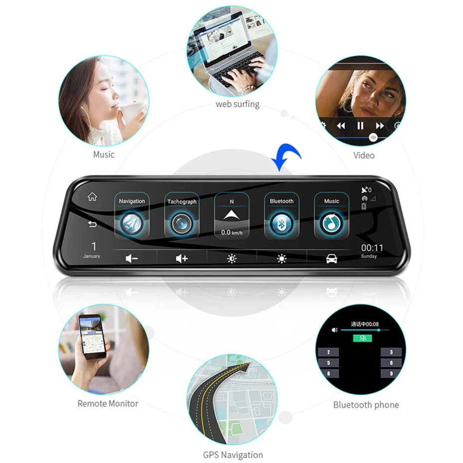 Автомобильный видеорегистратор QUIDUX 4G ADAS 10 дюймов потоковое зеркало заднего вида