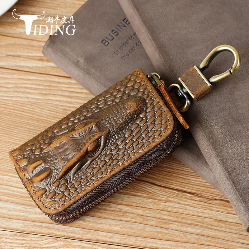 

Genuine Leather Keychain Holder Zipper Key Pouch Luxury Designer Vintage Key Organizer Bag Coin Purse Car Key Case Cover Wallet