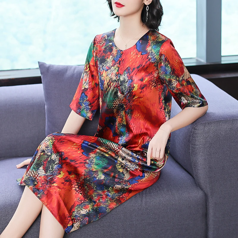 Новинка 2020 Летнее шелковое платье женское повседневное Цветочное элегантные