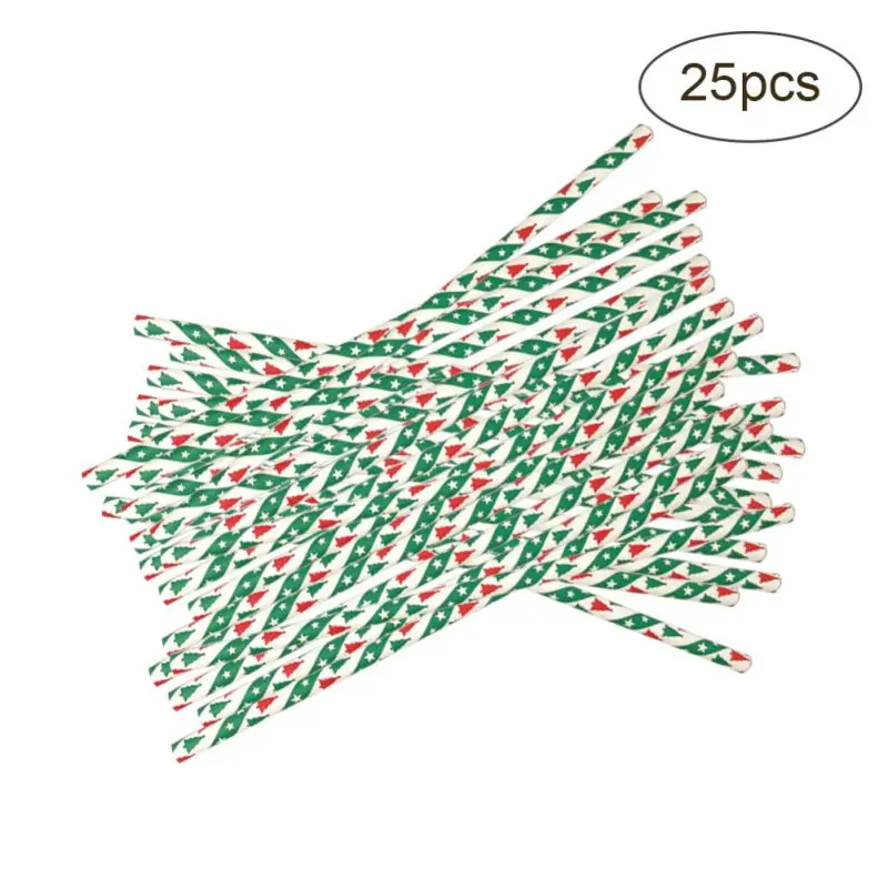 25PCS Disposable Drinking Straws Christmas Design Biodegradable Paper For Holiday Wedding Birthday Party Supplies | Дом и сад