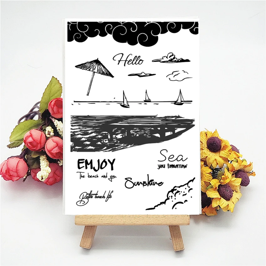 11x16 см пляж на каникулы прозрачный печать прозрачные наклейки силиконовый валик