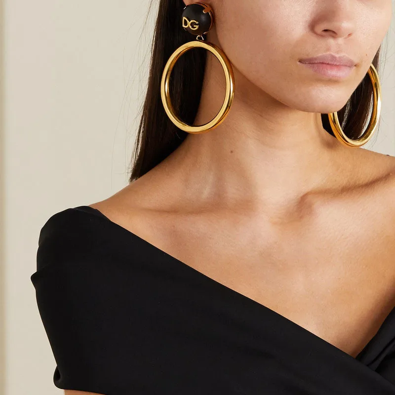 

Европейские и американские массивные большие круглые жемчужные геометрические золотые универсальные индивидуальные модные серьги для же...