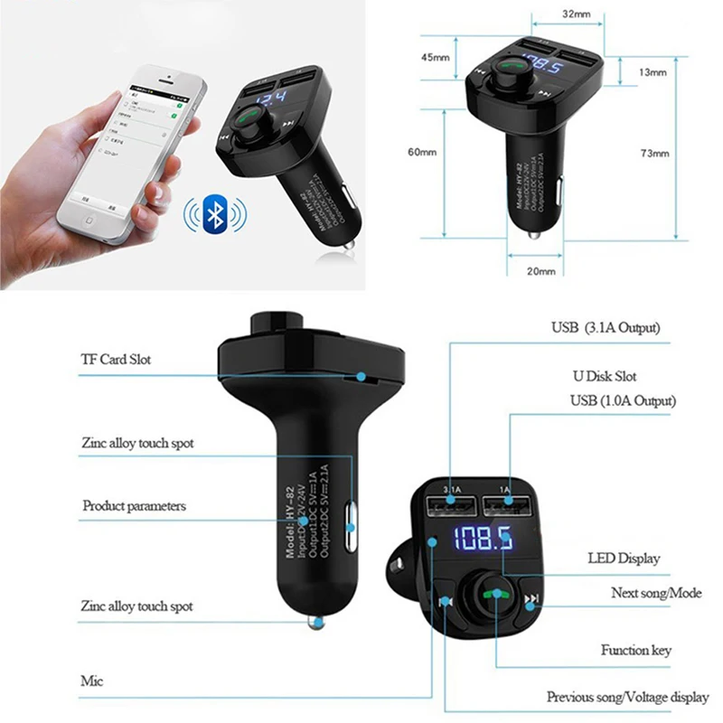 Автомобильный Bluetooth Handsfree Универсальный телефон MP3 плеер FM передатчик