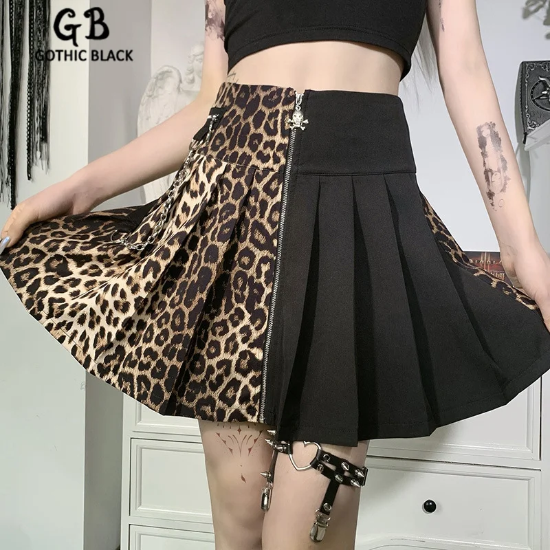 

Gothblack Sexy High Waist Skirts Women Mall Gothic Leopard Patchwork Zipper Streetwear Skirt Summer Harajuku Y2K Casual Outfits