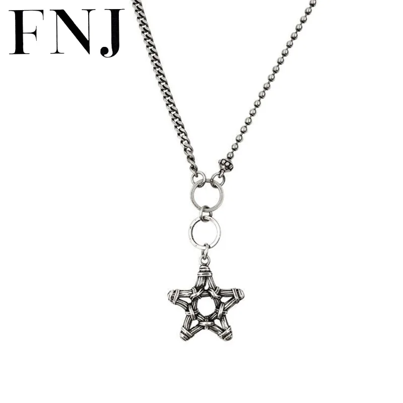 

FNJ Star Pendant Necklaces 925 Silver 48cm Link Chain Fine Original S925 Silver Women Necklace for Jewelry Making