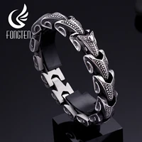fongten vintage dragon black stainless steel bracelet punk mens bracelets bangles fashion jewelry