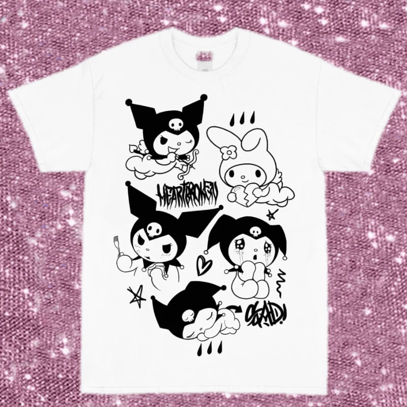 Эстетическая рубашка y2k Милая Harajuku Kawaii в готическом стиле панк Темная футболка