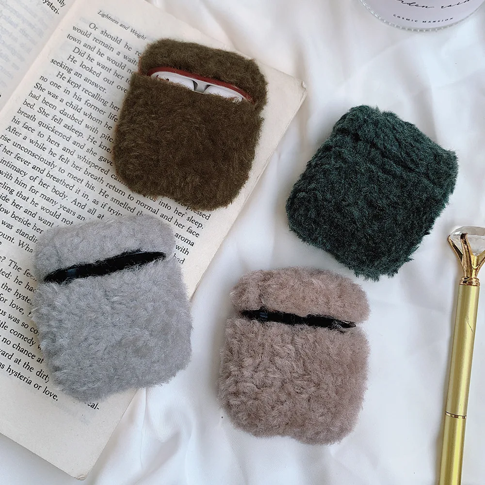 LAPOPNUT Cute Fluffy Fur Earphone Case for Apple Airpods 1 2 Warm Plush Air Pods Cover Skin Accessories Pro 2019 |