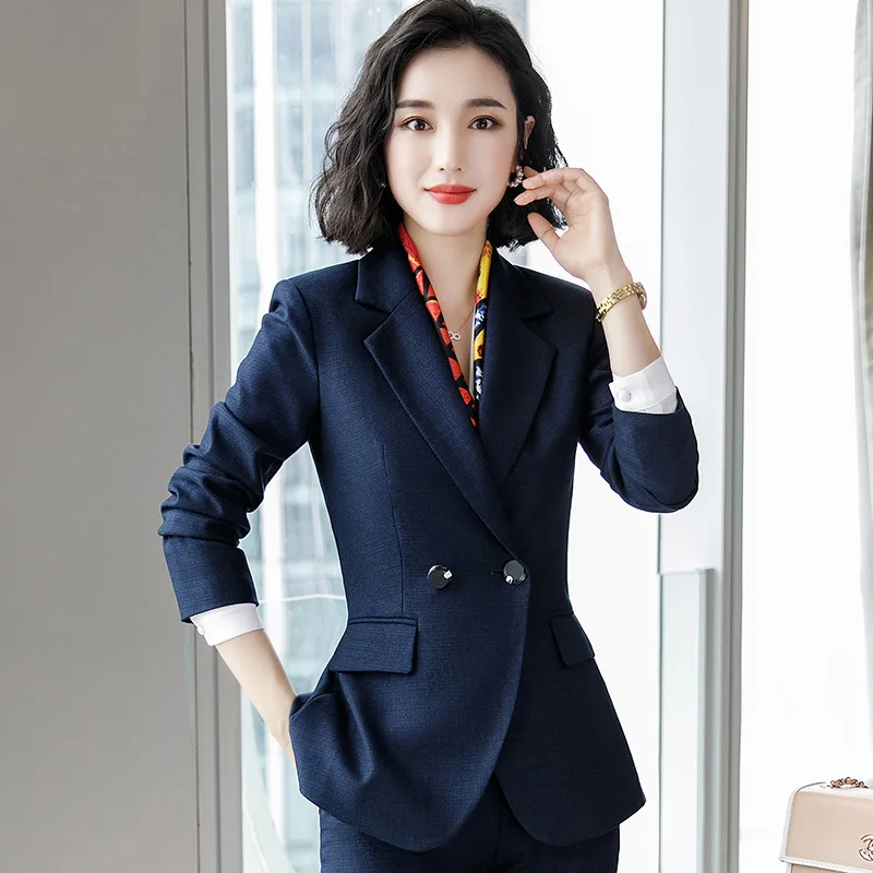 2020 New Autumn and Winter Women's Professional Wear Casual Office Sets Double Breasted Ladies Jacket Two-piece Fashion Trousers