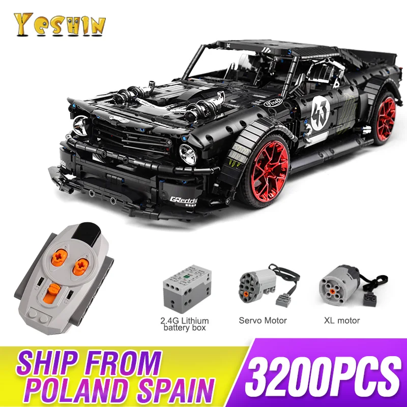RC with motor Новинка 1965 Ford Mustang Hoonicorn Racing приспособление для автомобиля Technic MOC-22970 FIT 20102 строительные блоки кирпичи детские игрушки подарок - Цвет: RC with motor