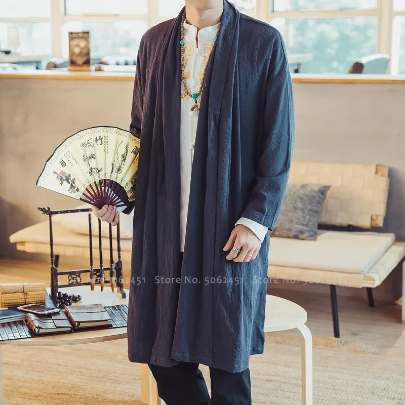 Asian Clothes Men Chinese Tang Suit Kung Fu Hanfu Robes Gown Japanese Kimono Haori Medieval Knight Viking Coats Cardigan Blouse |