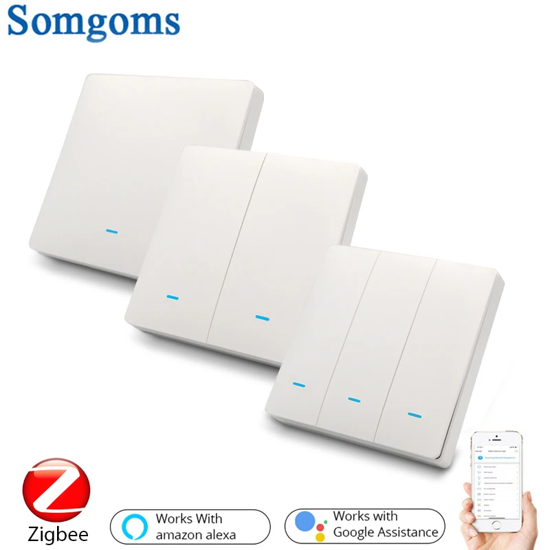 Interruptor da Lâmpada de Parede Inteligente com Neutro Controle sem Fio – sem Neutro Zigbee Botão Reino Unido Ac90-240v Tuya Alexa Google Casa Compatível ue –