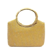 luxury designer handbag women crossbody bag 2021 fashion rhinestone metal geometric pattern round handle chain party evening bag