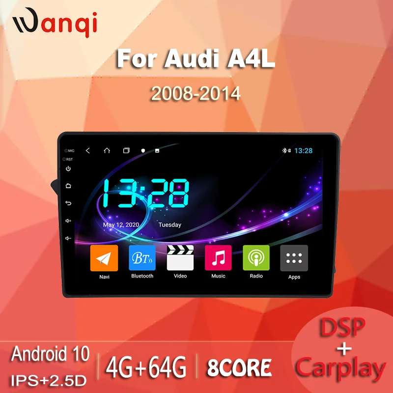 Автомобильный мультимедийный плеер wanqi 4G + 64G 9 дюймов ips full touch Android 10 Wi-Fi DVD gps для Audi