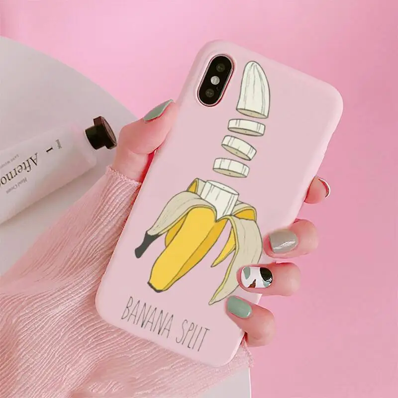 

Lovely Cartoon Funny Banana Phone Case Candy Color Pink for iPhone 11 pro XS MAX 8 7 6 6S Plus X 5S SE 2020 XR