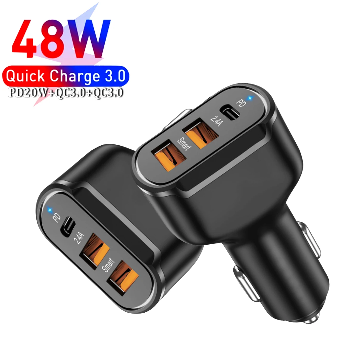 Автомобильное зарядное устройство с 3 USB-портами и поддержкой быстрой зарядки 48