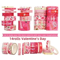 14 rollsset valentines day pink foil washi tape set diy masking tape stickers diy school suppliers stationery gift crafts