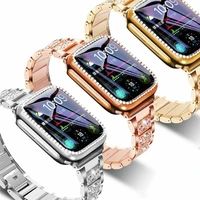 for apple watch series 7 6 5 4 3 bling diamond stainless steel wrist band strap3d case
