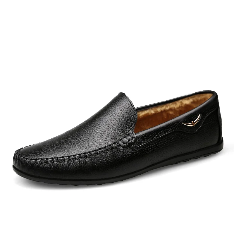 

Men's Shoes Genuine Leather Mens Slip on Loafers for Men Business Brand Luxury Footwear Man Casual Warm Winter Flats Handmade *