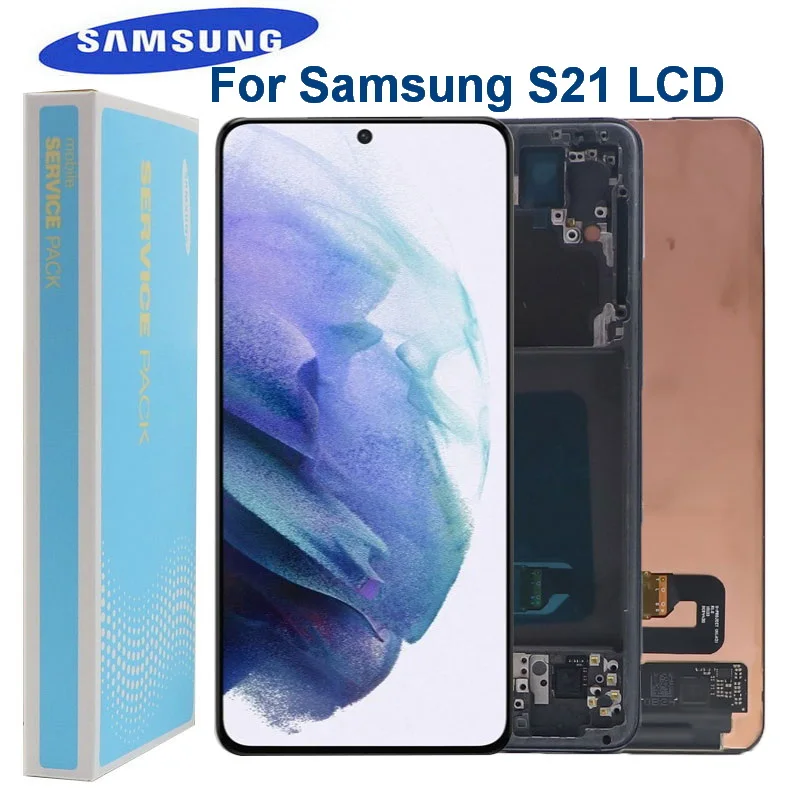 Pantalla LCD Original s21 de 6,2 pulgadas para Samsung Galaxy S21, G991, G990F con Marco, montaje de digitalizador con pantalla t&aacute;ctil, reemplazo con manchas-0
