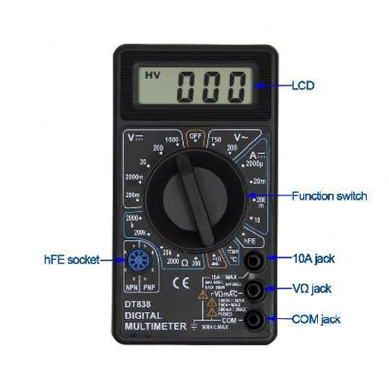 Цифровой мультиметр с ЖК дисплеем DT838 вольтметр измеритель сопротивления току
