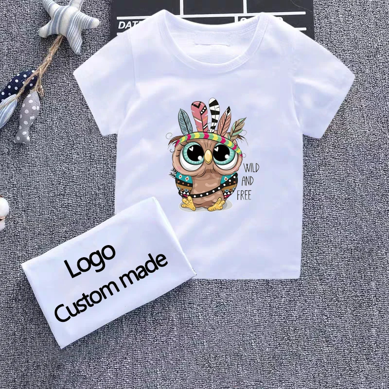 

Футболка для девочек с принтом Совы одежда для детей хлопковые футболки с короткими рукавами для маленьких мальчиков Милая Повседневная фу...