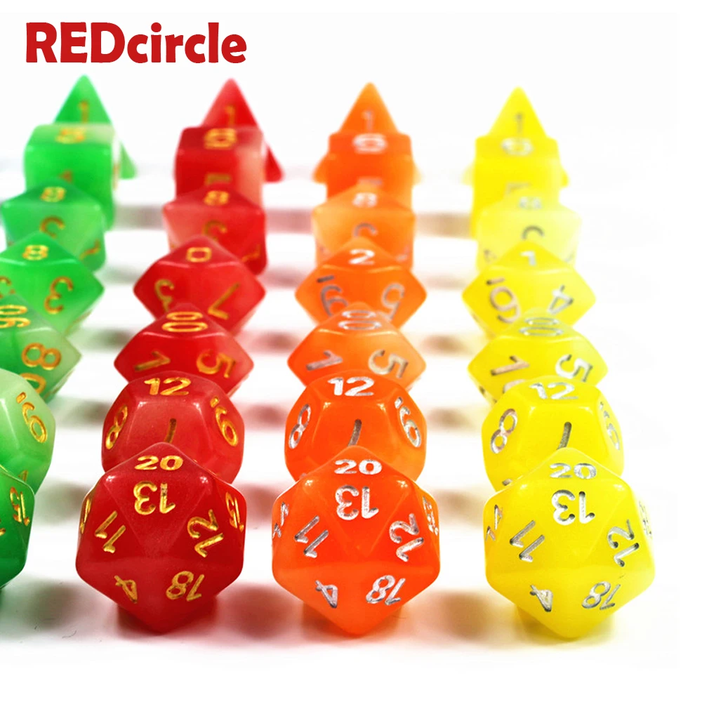 Two Mix Color Glow In The Dark Dice 7 Pc/set D4 D6 D8 D10 D10% D12 D20 for DnD RPG Portable Boardgame | Спорт и развлечения