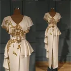 Платье для выпускного вечера, с золотыми аппликациями, рукавами-крылышками, бисер Вечерние платья, с поясом, сатиновое платье-Пеплум