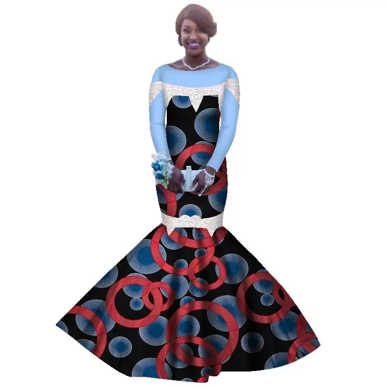 Dashiki African Dresses for Women Long Sleeve Party Dress African Women Clothing Wedding Mermaid Long Dress Plus Size WY2839