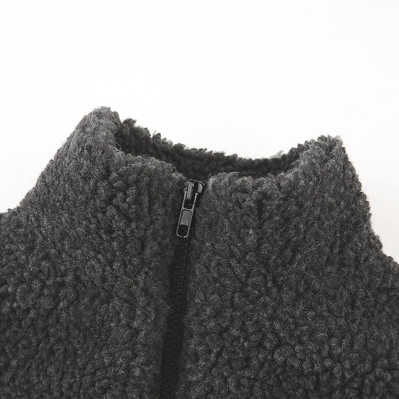 Lucyever Zipper Faux Fur Corp Jacket Women 2020 Winter Warm Fashion Vintage Lamb Coat Gray Furry Coats and Jackets New | Женская одежда
