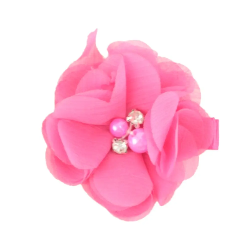 

Chiffon Flowers Baby Girls Infant Hairpins Barrettes Crystal with Pearl Headwear Hair Clips Kids Hair Accessories