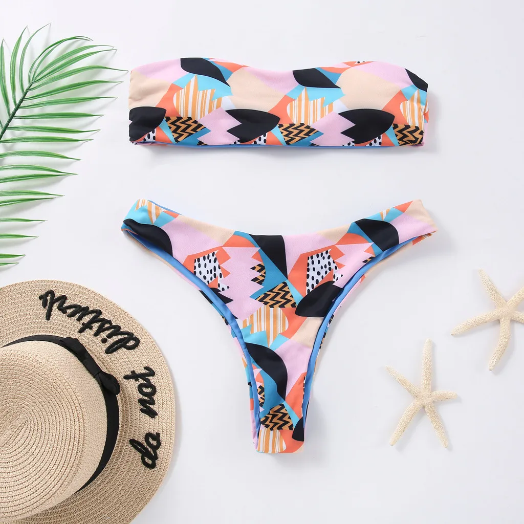 Женский Сексапильный раздельный купальник с принтом бикини пляжная одежда