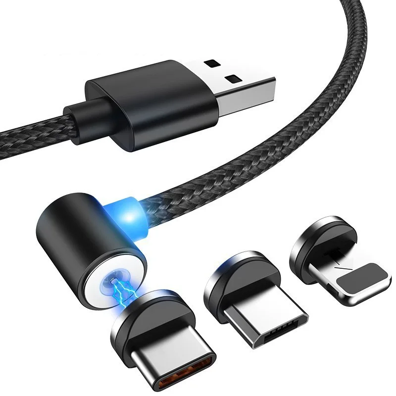 1 м LED 360 Тип C микро USB кабель для iPhone Samsung Huawei Xiaomi магнит L стиль данных зарядный